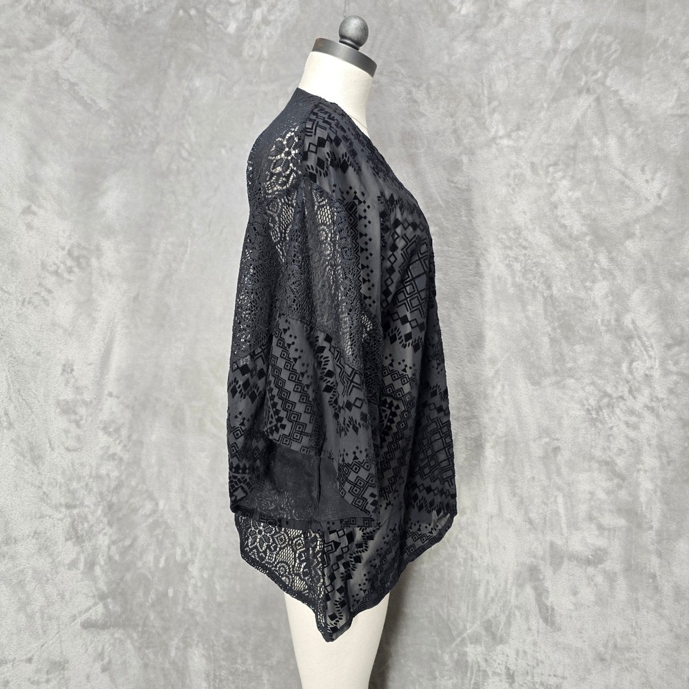 Hollister Kimono Cardigan Women OS Black Lace Geometric Open Front Whimsigoth - Picture 5 of 16